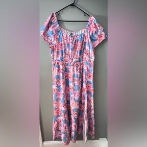 SHEIN Pink and Blue Floral Midi Dress